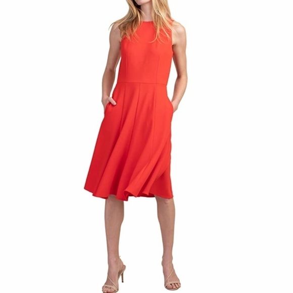 NWT Trina Turk Bacall Crepe Sleeveless Midi Fit & Flare Dress in Red - Picture 1 of 8